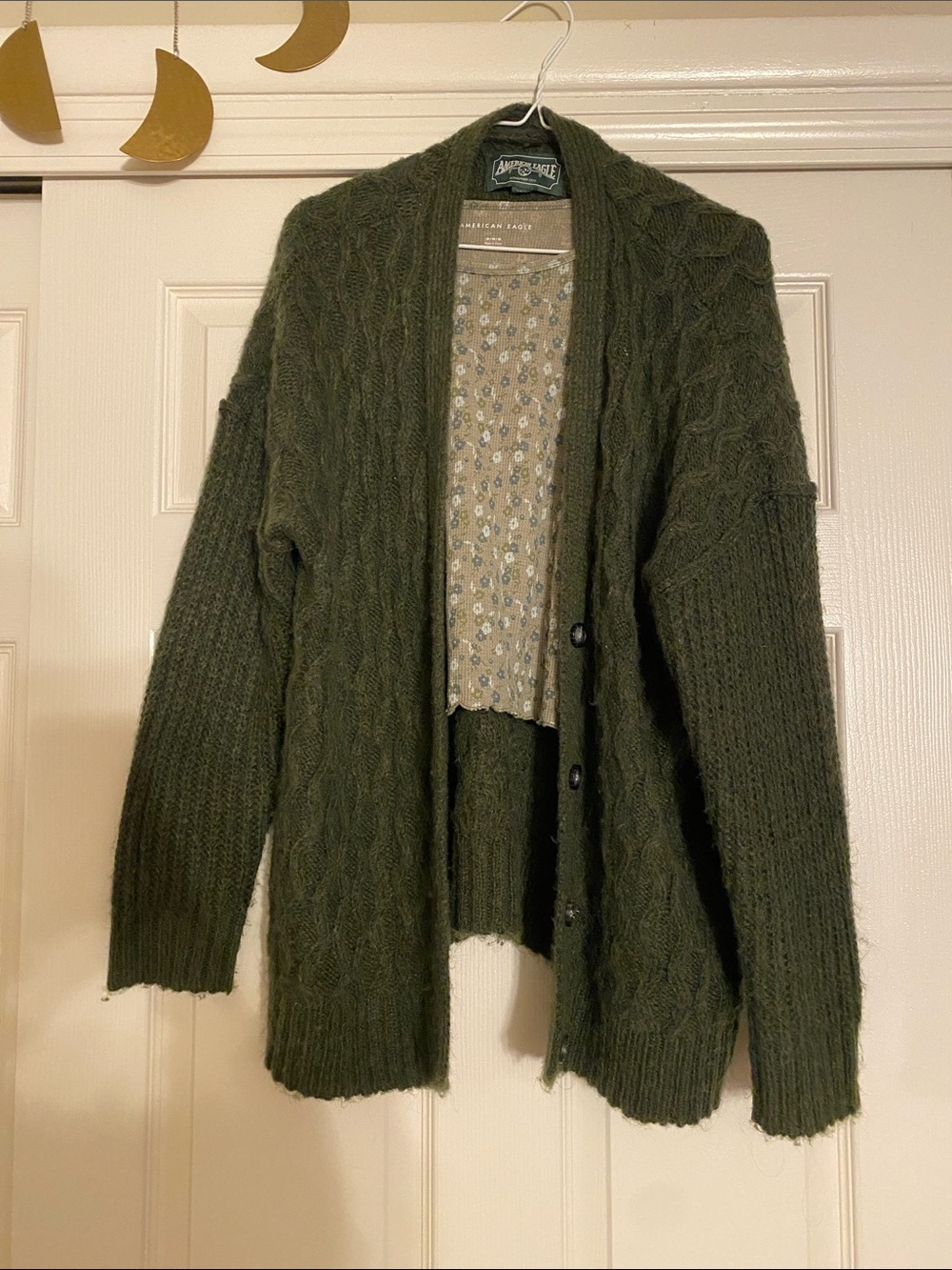 American Eagle Outfitters Olive Green Cable Knit Cardigan